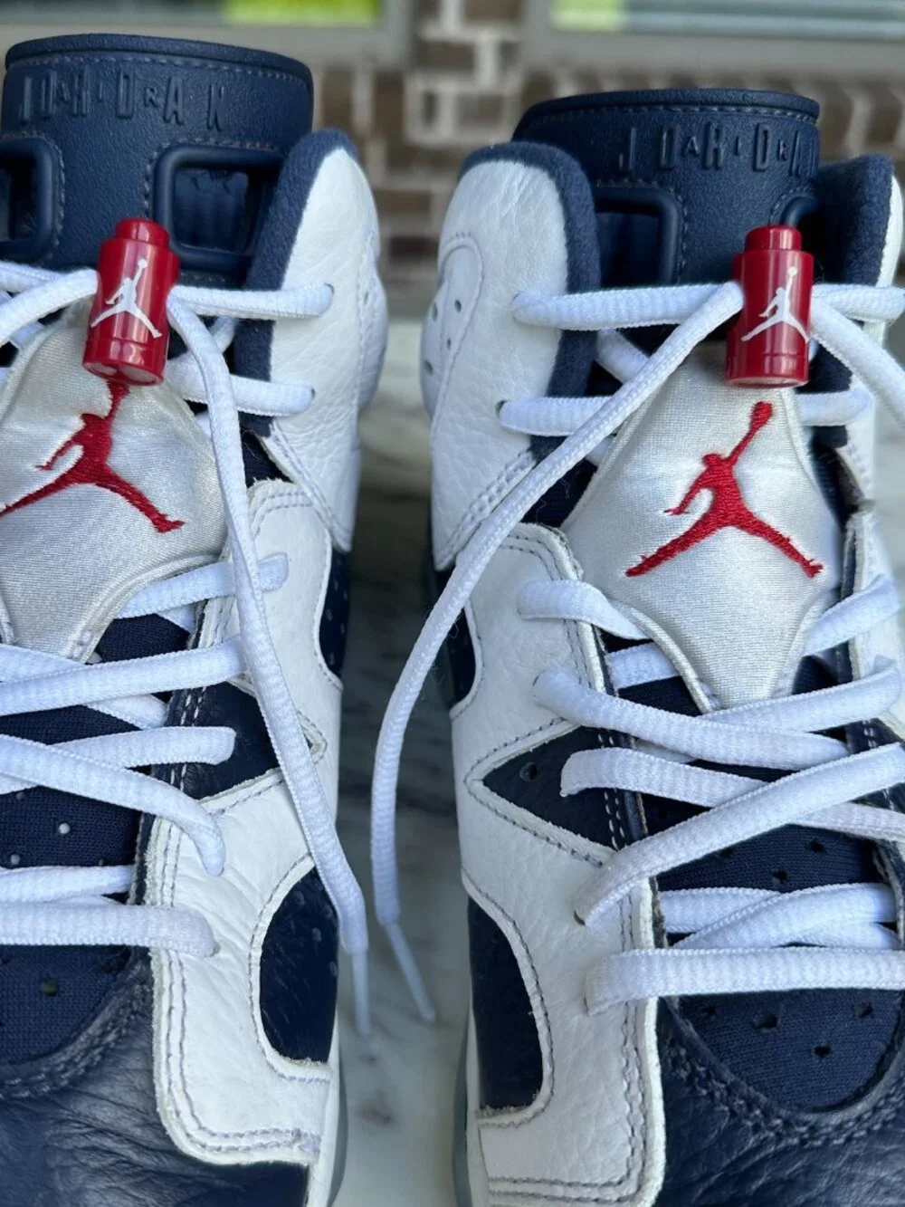 Nike Jordan 6 Retro Olympic High Top Sneakers White Navy Women Sz 8 Men Sz 6.5